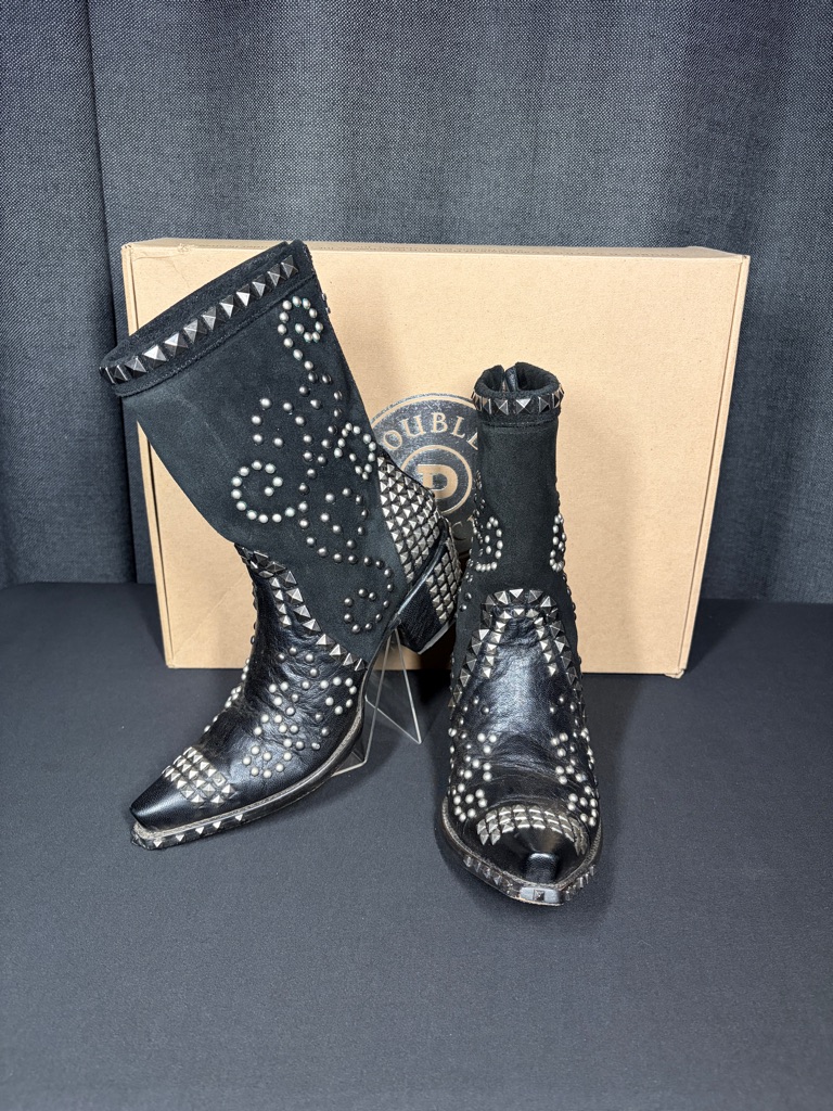 Double D Ranch Old Gringo Conquista Studded Western Boots Black Goat Leather